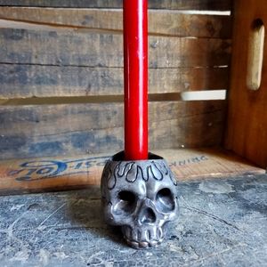 Concrete skull candle holder